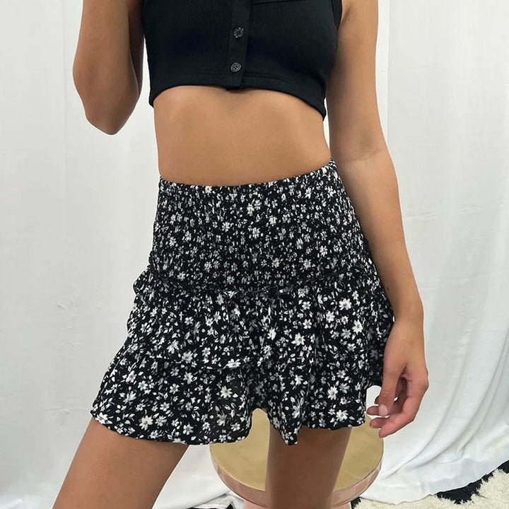 Roselina | Women's Patterned Mini Skirt with Ruffle