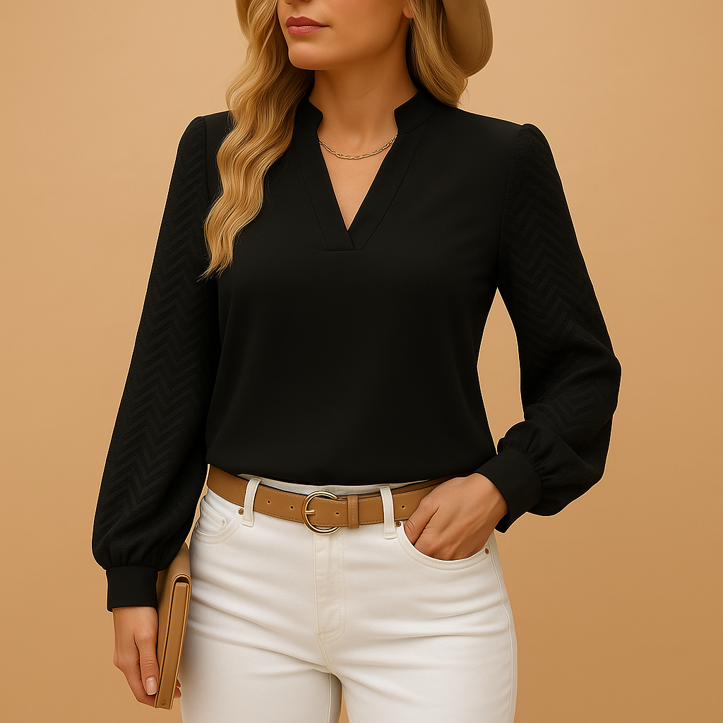 Solmira | Women's Elegant V-Neck Blouse with Long Sleeves
