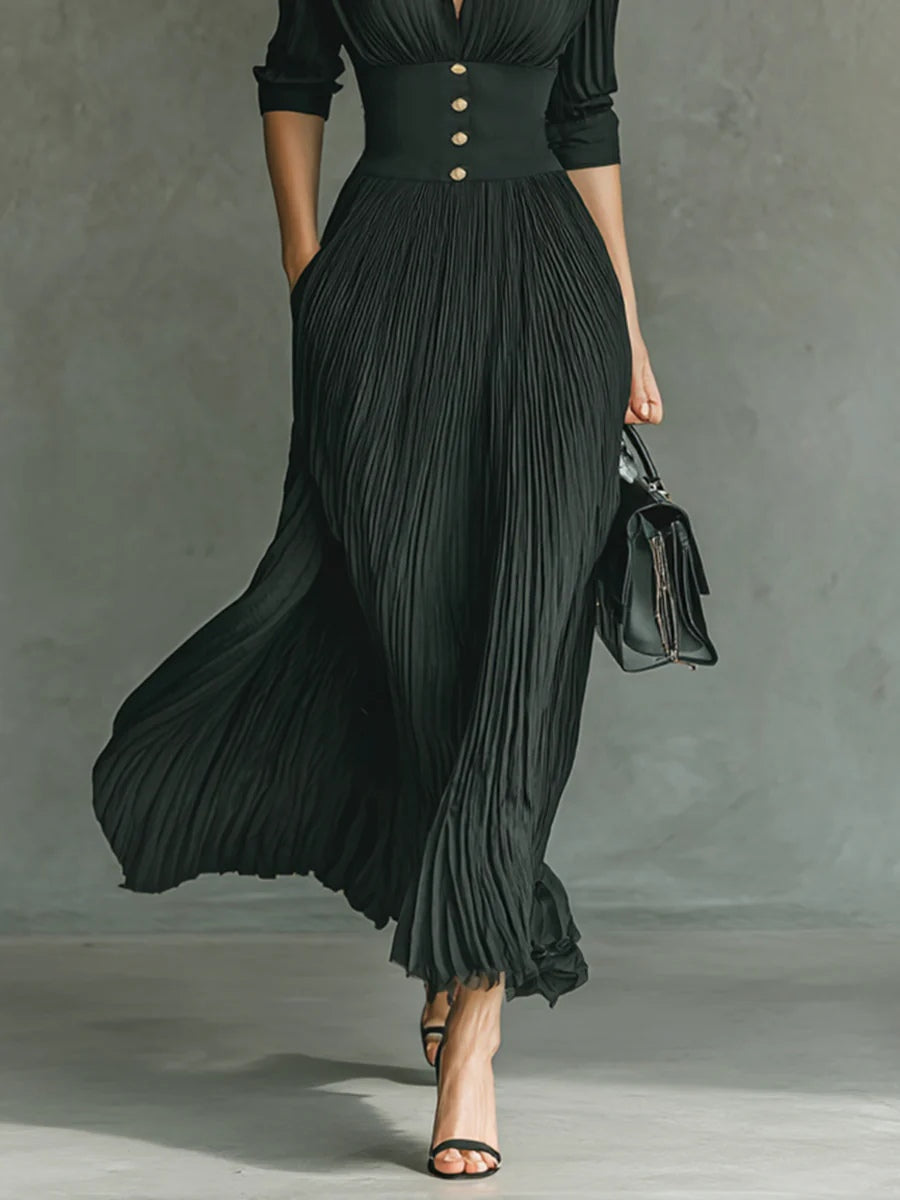 Selene | Abito Maxi Elegante da Donna Plissettato con Vita Evidenziata