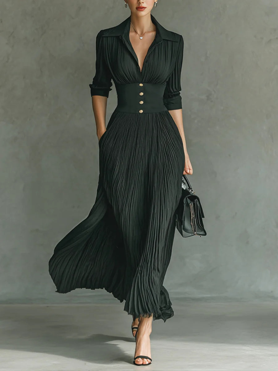 Selene | Abito Maxi Elegante da Donna Plissettato con Vita Evidenziata
