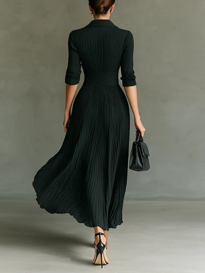 Selene | Abito Maxi Elegante da Donna Plissettato con Vita Evidenziata