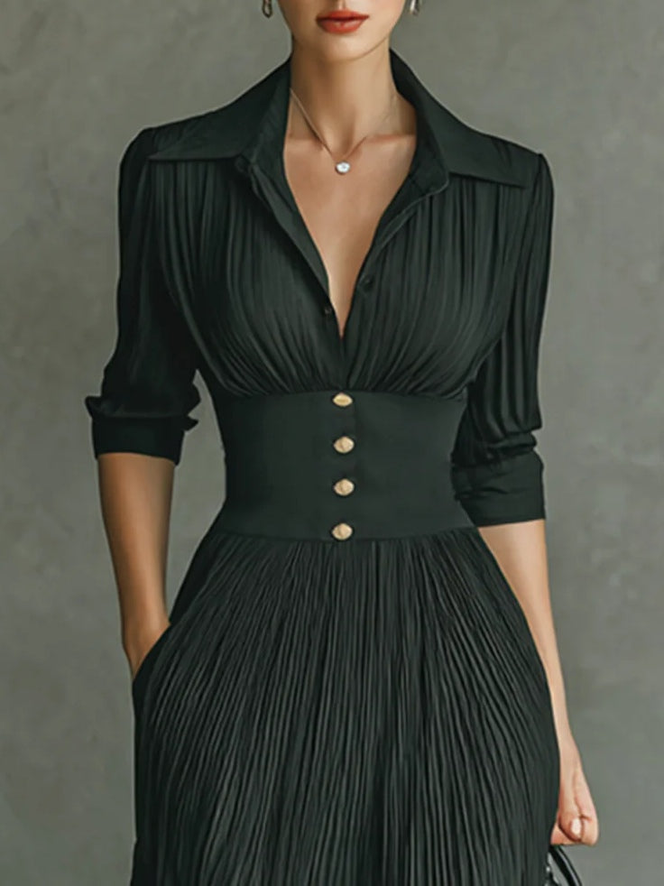 Selene | Abito Maxi Elegante da Donna Plissettato con Vita Evidenziata