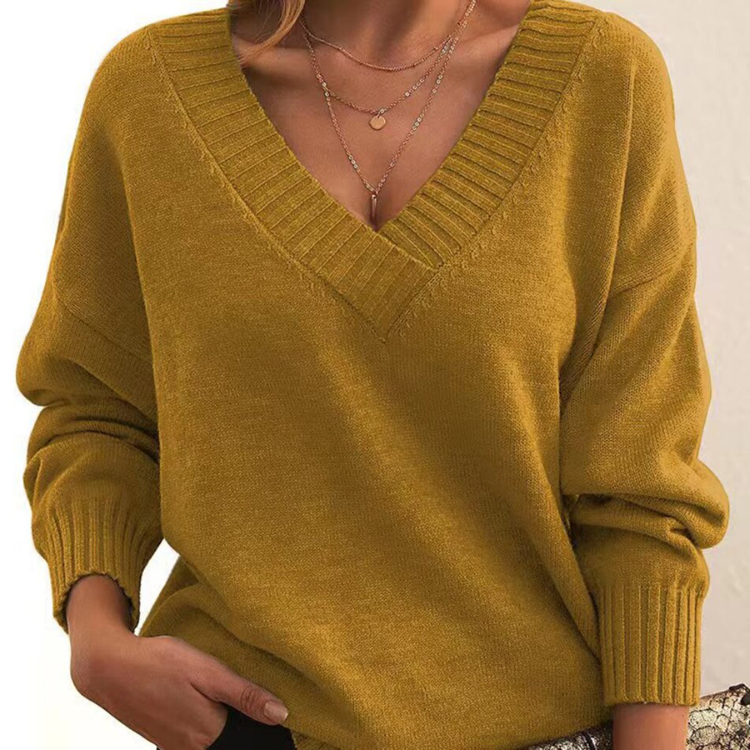 Mochara | Women's Knit V-Neck Sweater Loose Fit