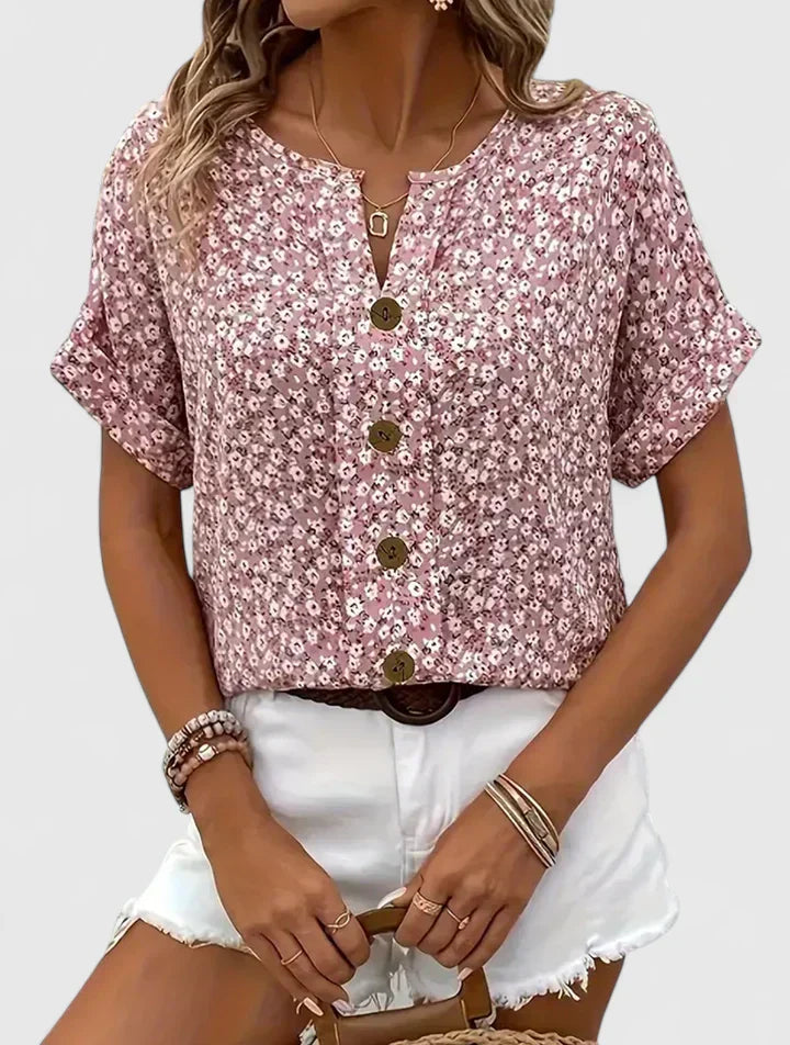 Roselune | Blusa Estiva Donna Casual con Fiori e Bottoni