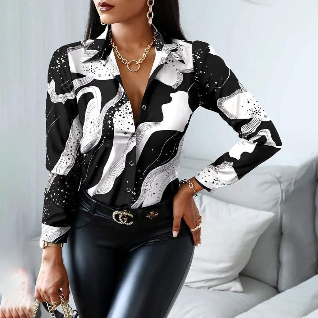 Wiktoriy | Camicetta da Donna con Motivo Astratto e Colletto