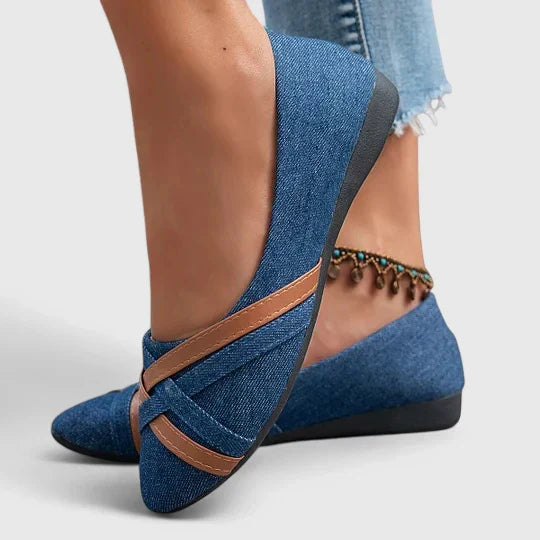 Lisette | Ballerine da donna in jeans con cinturini incrociati casual