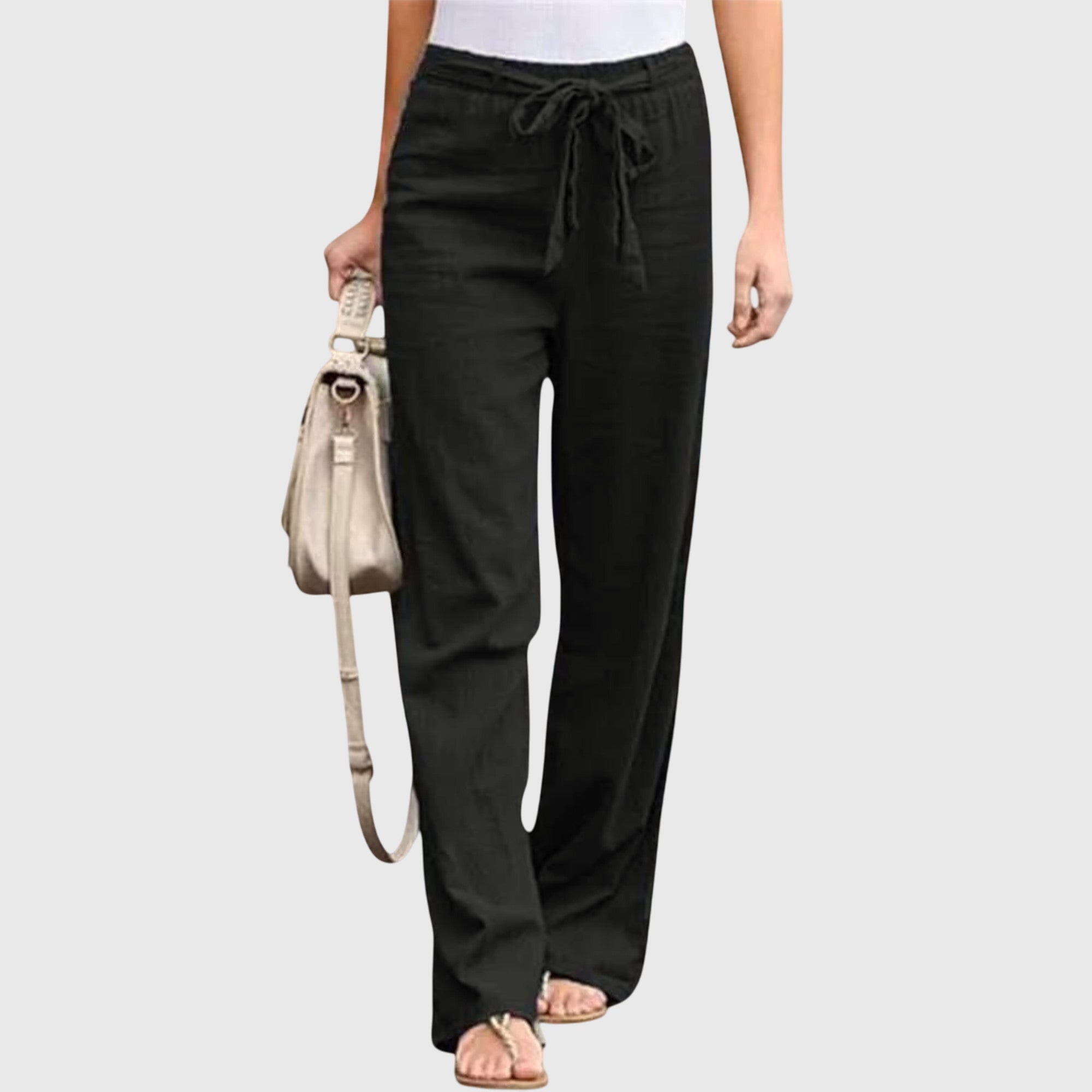 Lunessa | Women's Linen Pants with Waist Tie and Wide Legs