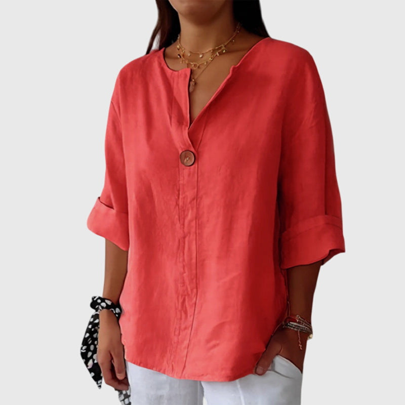 Noiréva | Camicia Casual da Donna in Lino con Scollo a V e Taglio Largo