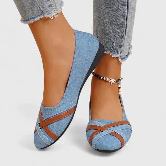Lisette | Ballerine da donna in jeans con cinturini incrociati casual
