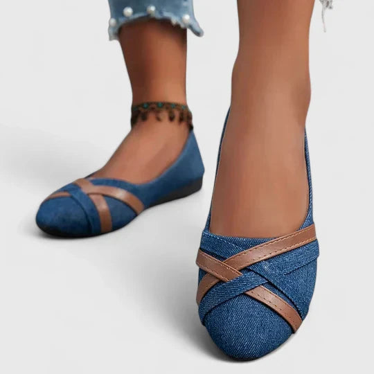 Lisette | Ballerine da donna in jeans con cinturini incrociati casual