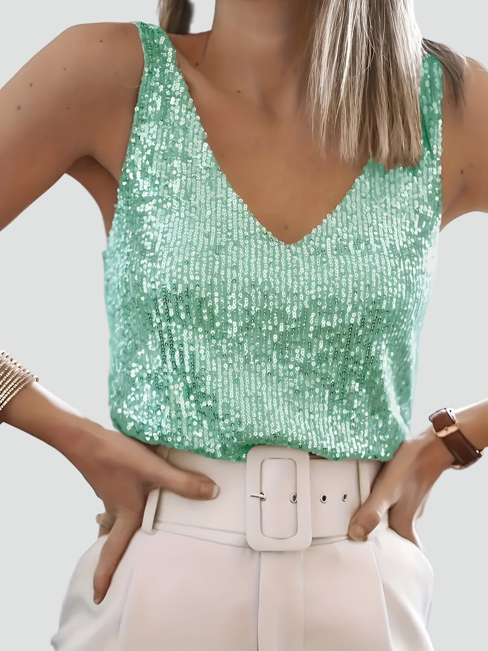 Averelle | Women's Elegant Evening Spaghetti Strap Top with Sequins