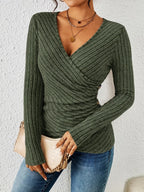 Selmira | Blusa Donna a Costine con Scollo a V Incrociato Casual