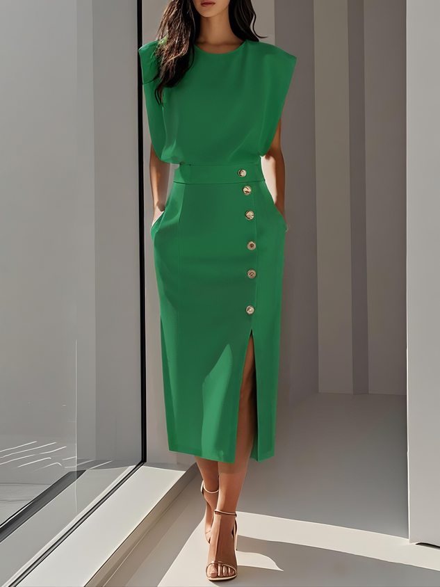 Larysa | Elegancka damska sukienka midi z rozcięciem