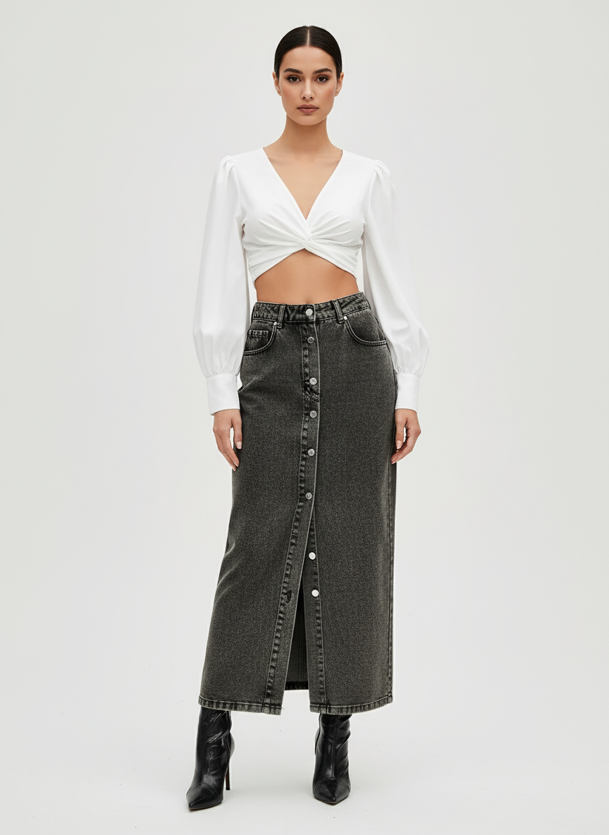 Brigitte | Gonna jeans maxi da donna a vita alta