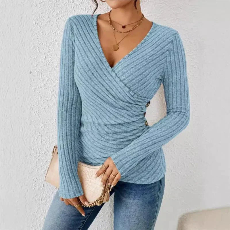 Alvena | Top Donna Incrociato a Costine con Manica Lunga