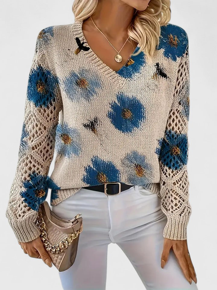 Sandrine | Maglione da donna con motivo floreale e scollo a V