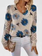 Sandrine | Maglione da donna con motivo floreale e scollo a V