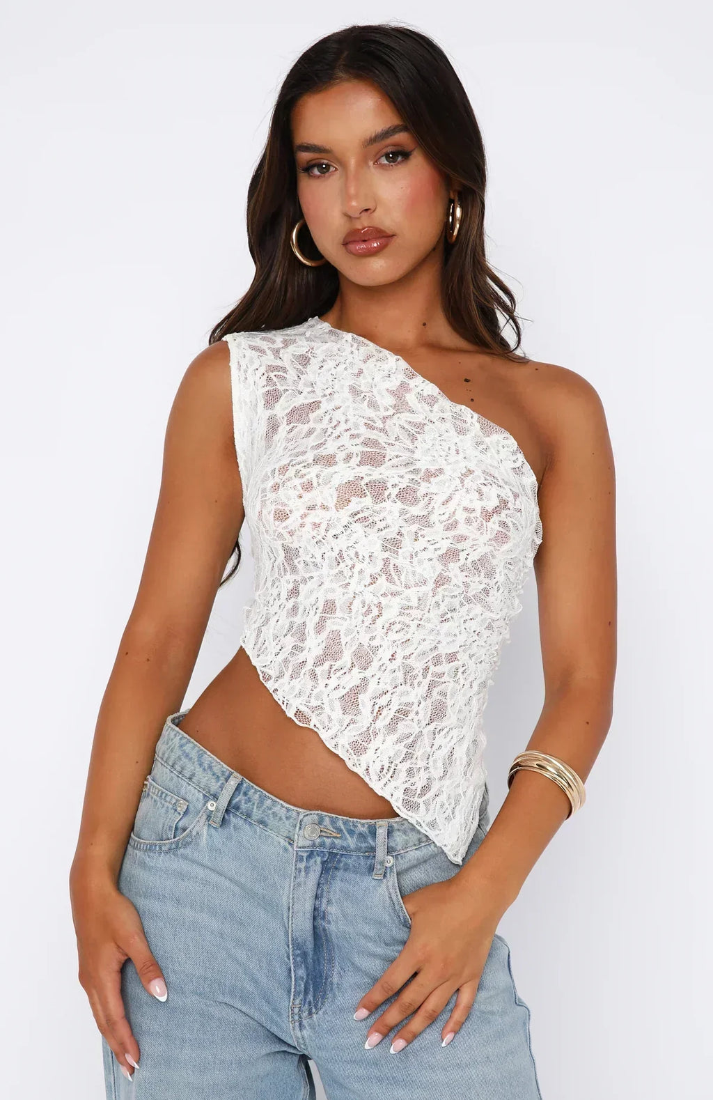 Zelphira | Top elegante da donna in pizzo monospalla asimmetrico