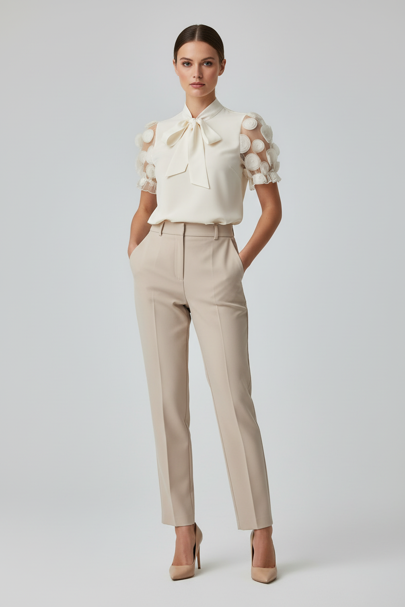Beige blouse studio shot