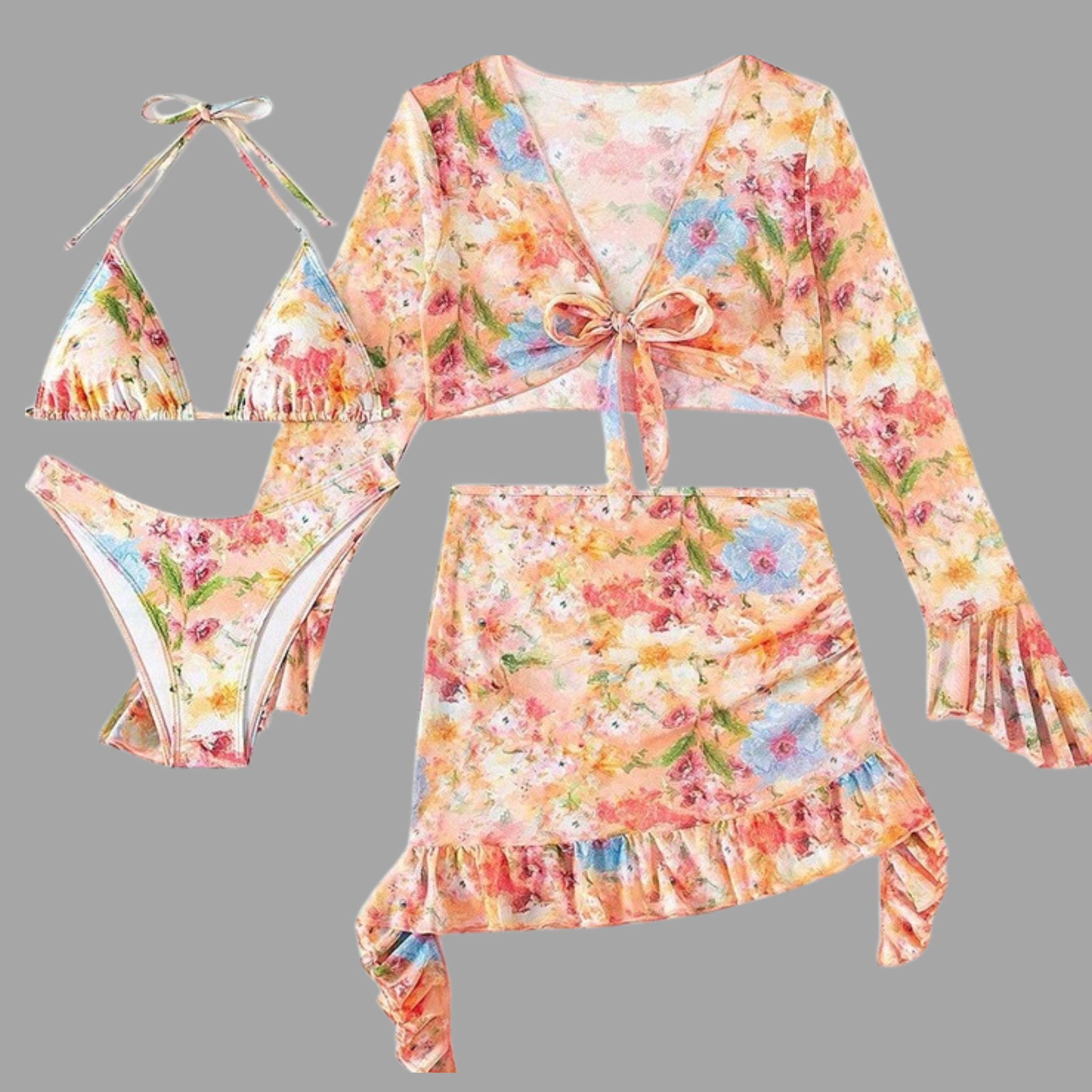Belèna | Completo Spiaggia Floreale con Copricostume e Gonna Bikini