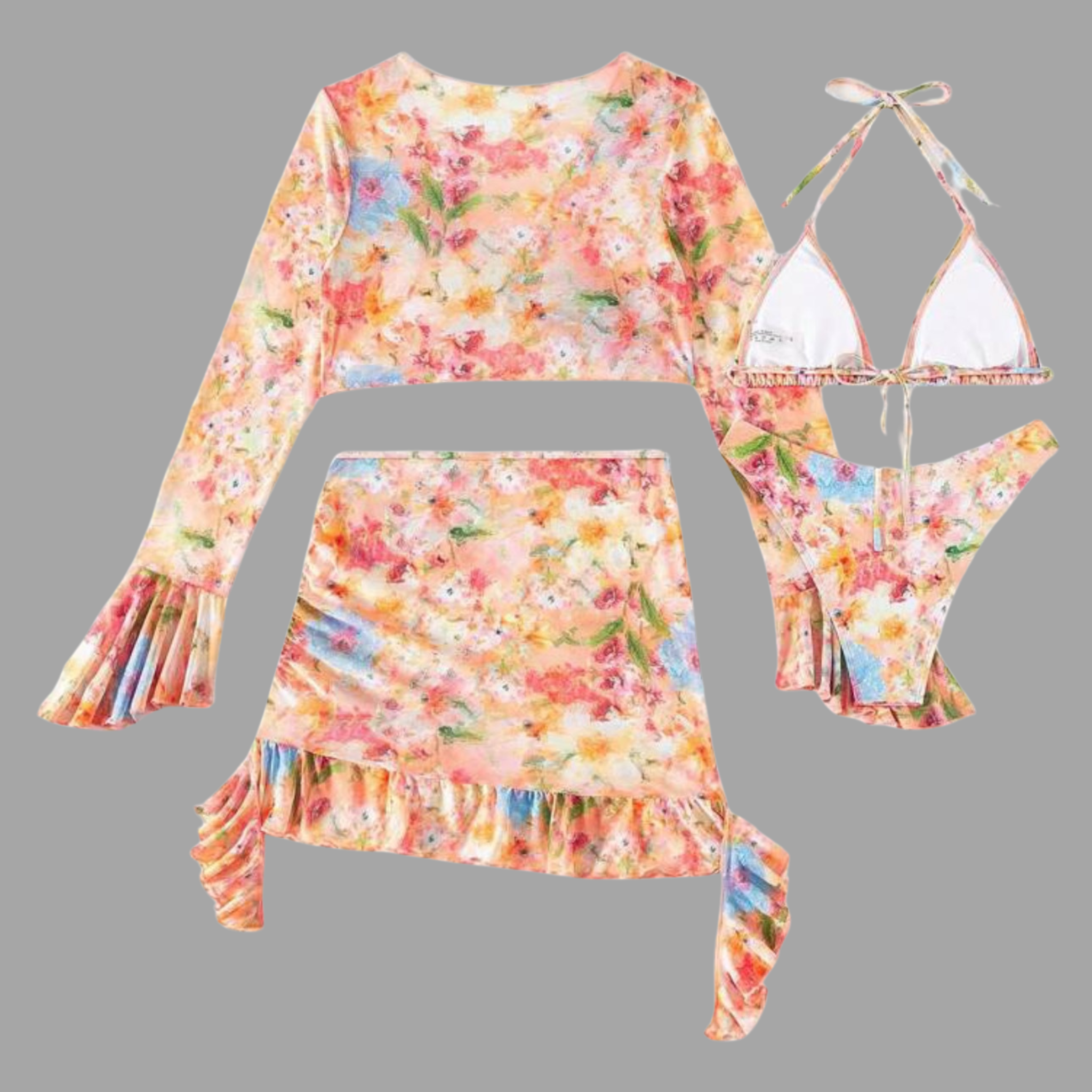 Belèna | Completo Spiaggia Floreale con Copricostume e Gonna Bikini