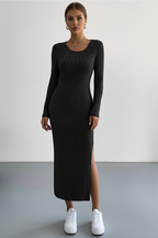 Black ribbed dress studio shot