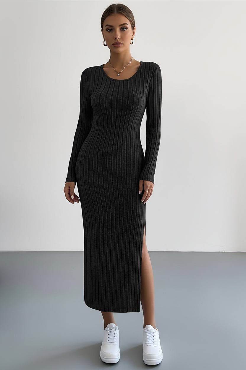Black ribbed dress studio shot