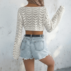 Samira | Maglione corto traforato da donna con maniche lunghe