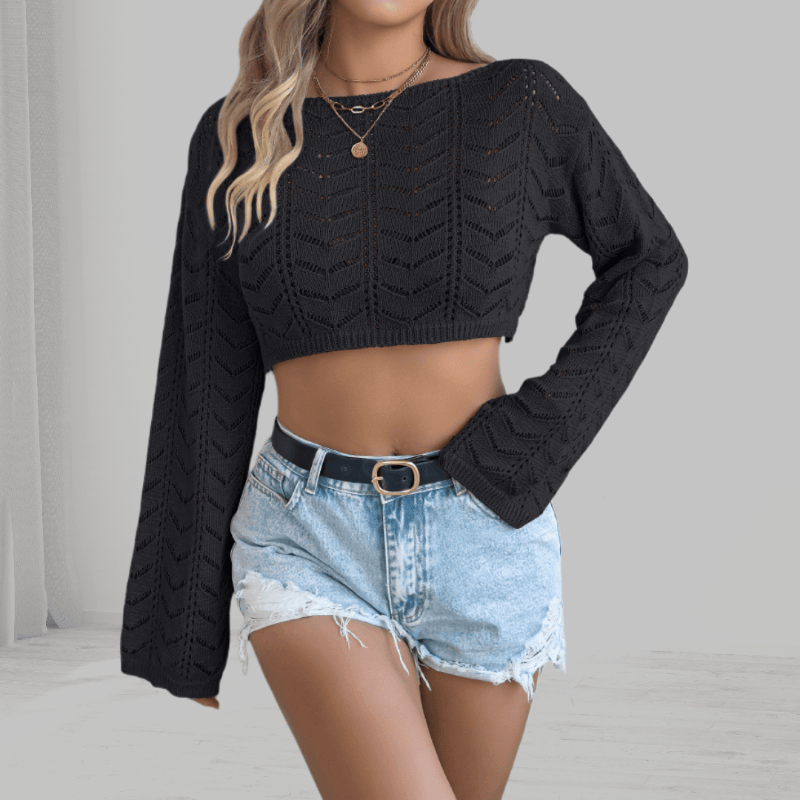 Samira | Women's Short Openwork Sweater with Long Sleeves