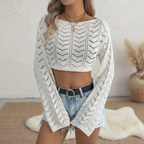 Samira | Maglione corto traforato da donna con maniche lunghe