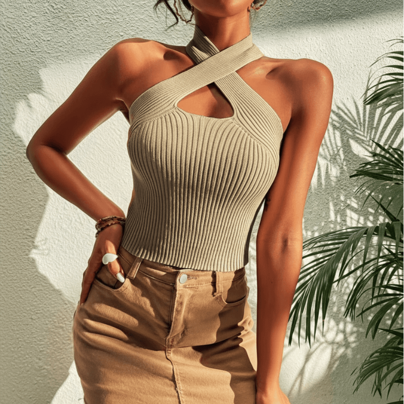 Yasmin | Women's halter top with crossed neckline