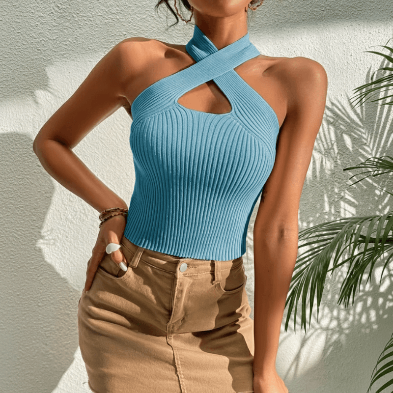 Yasmin | Women's halter top with crossed neckline