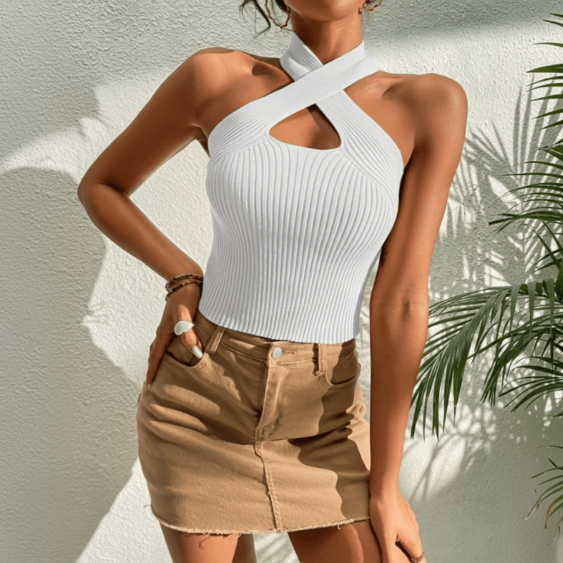 Yasmin | Top donna halter con scollo incrociato
