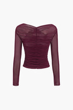 Zirelle | Top elegante da donna con arricciature e rete a manica lunga