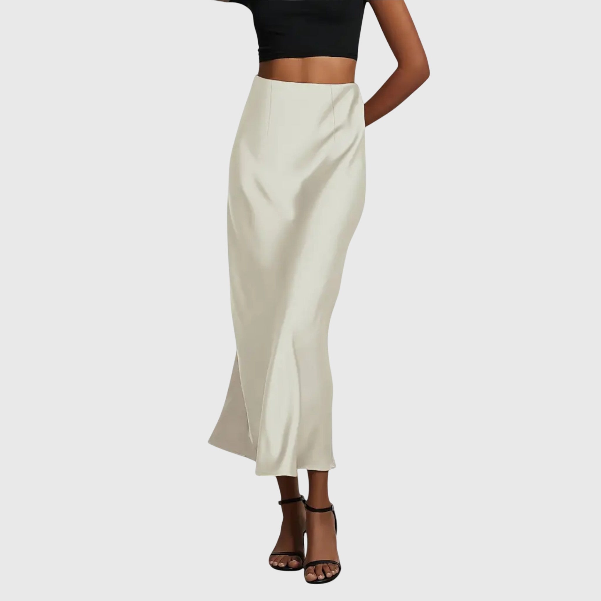 Amara | Gonna Midi Elegante in Raso da Donna Crema