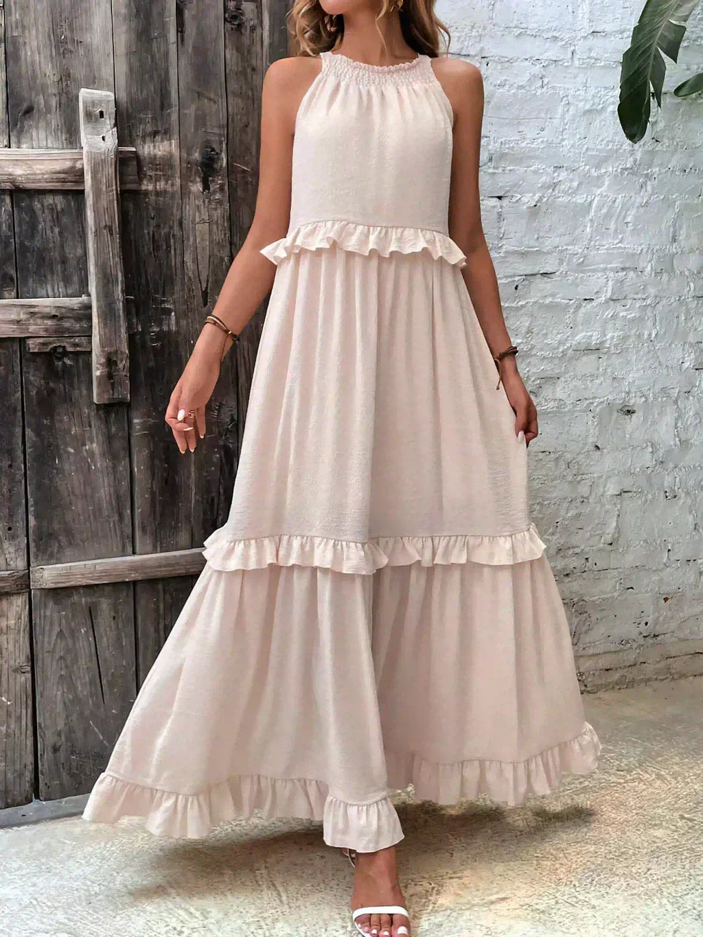 Orlavia | Abito Estivo Maxi da Donna con Volant e Senza Maniche