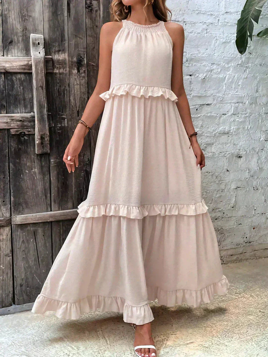 Orlavia | Abito Estivo Maxi da Donna con Volant e Senza Maniche