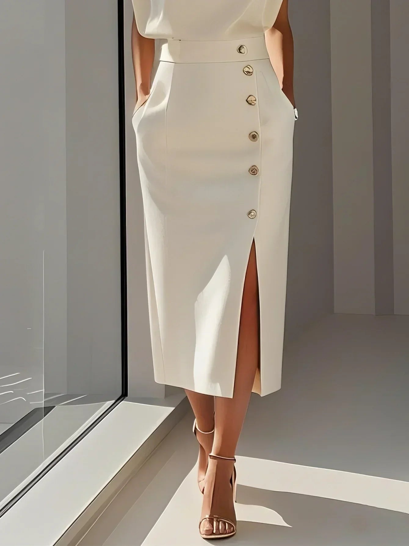 Larysa | Elegancka damska sukienka midi z rozcięciem