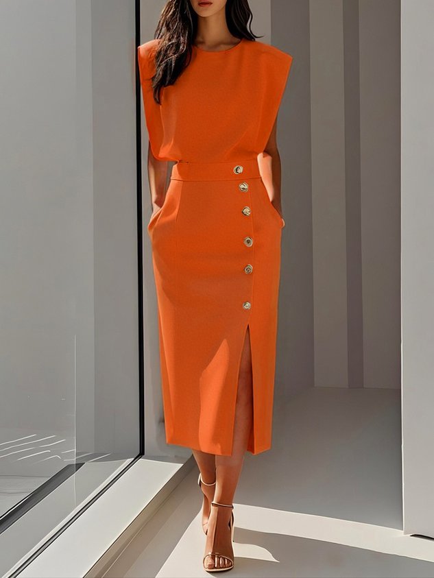Larysa | Elegancka damska sukienka midi z rozcięciem