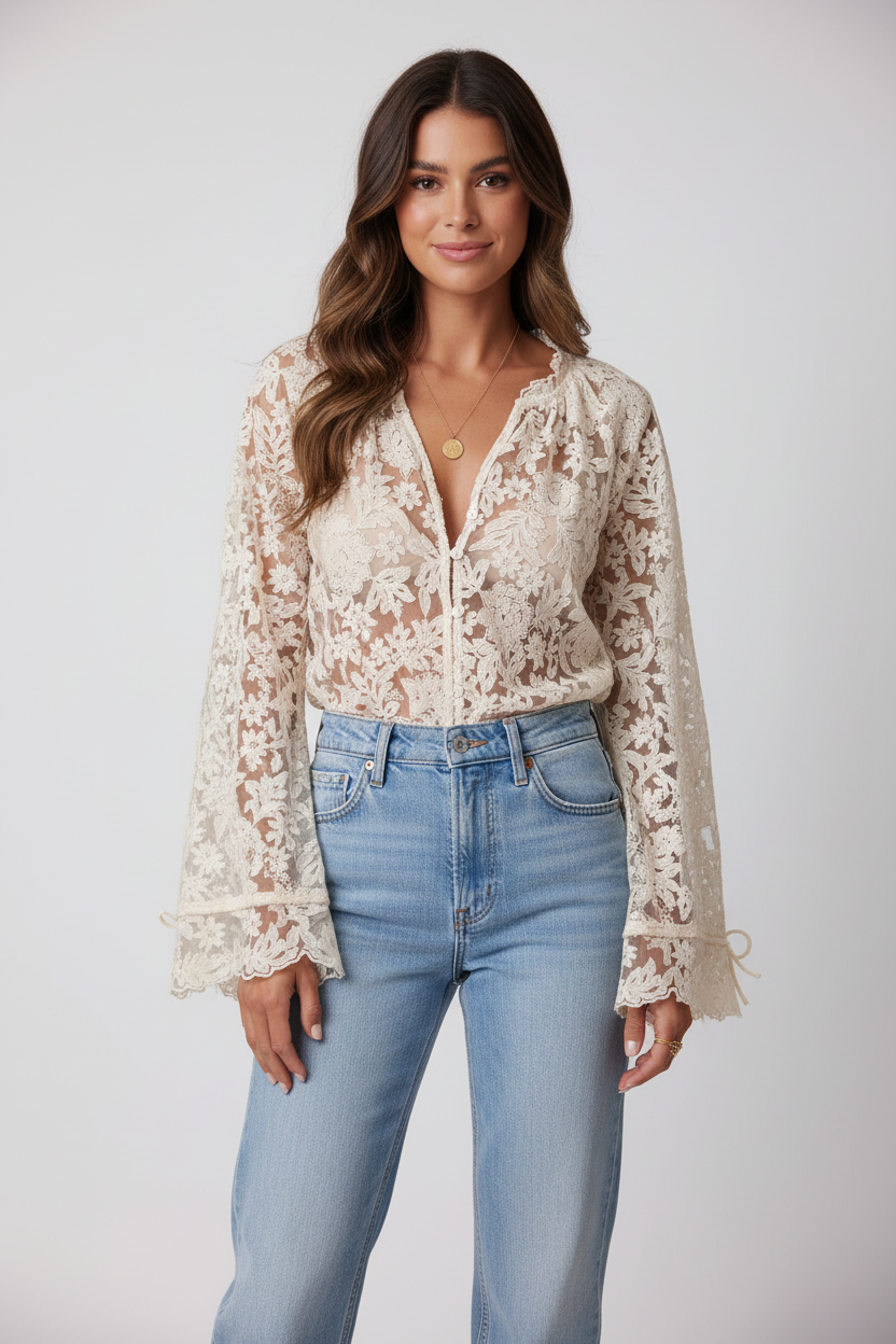 Cream lace blouse front