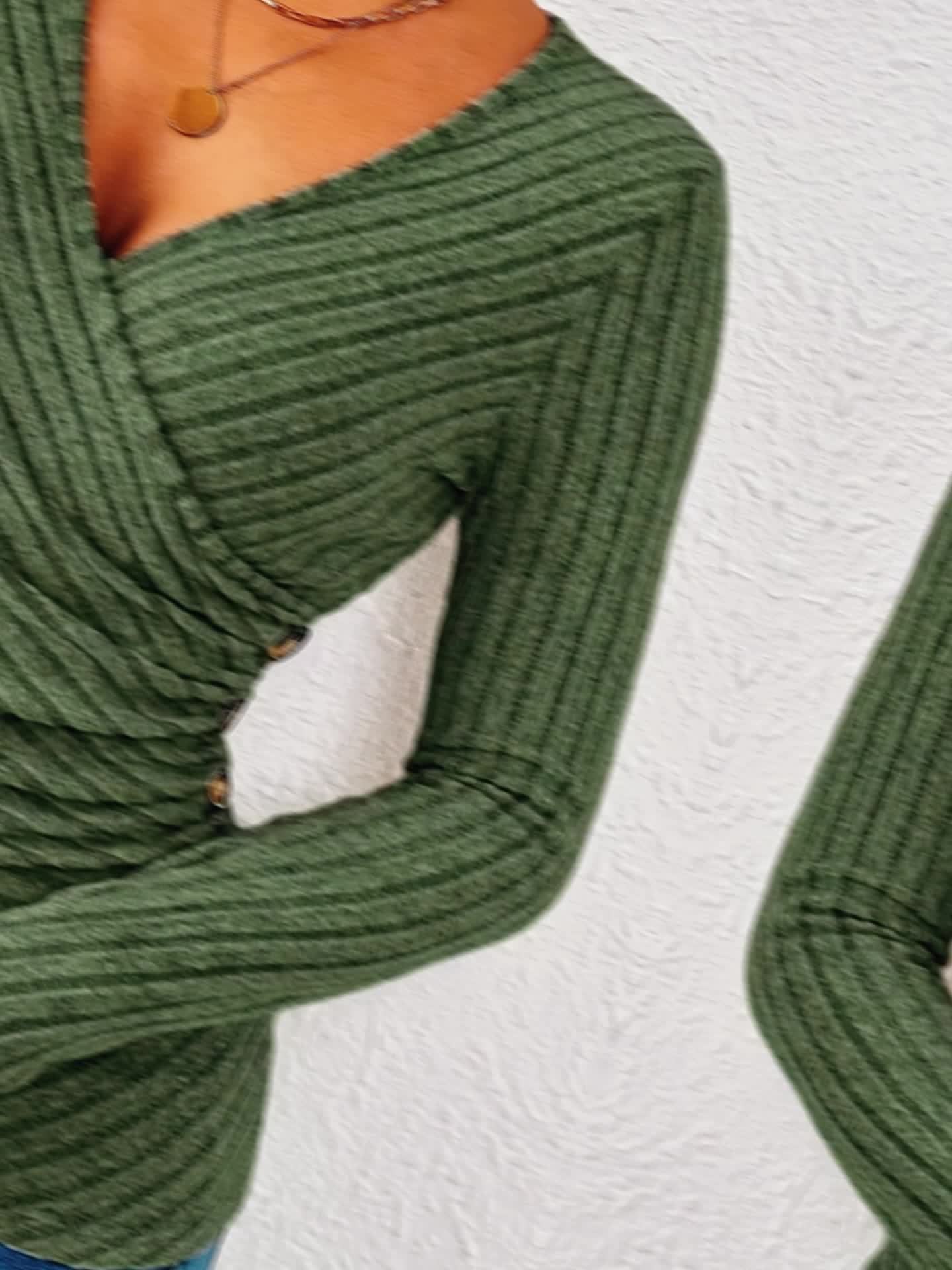Selmira | Blusa Donna a Costine con Scollo a V Incrociato Casual
