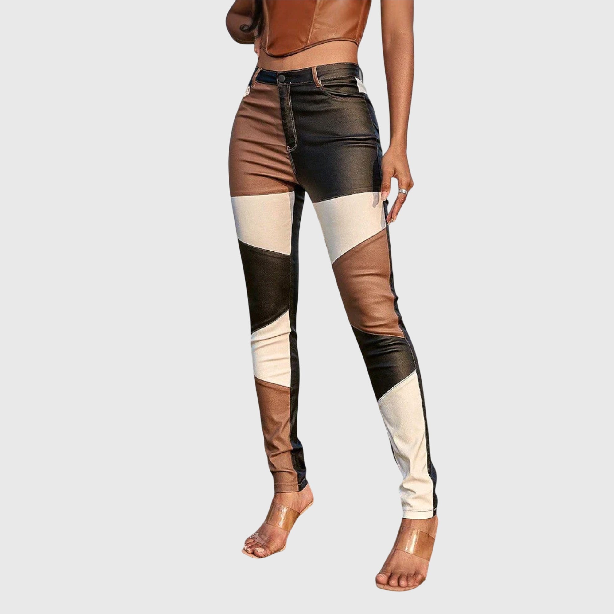 Ravessia | Pantaloni Donna Vita Alta Patchwork Colorato Slim Fit