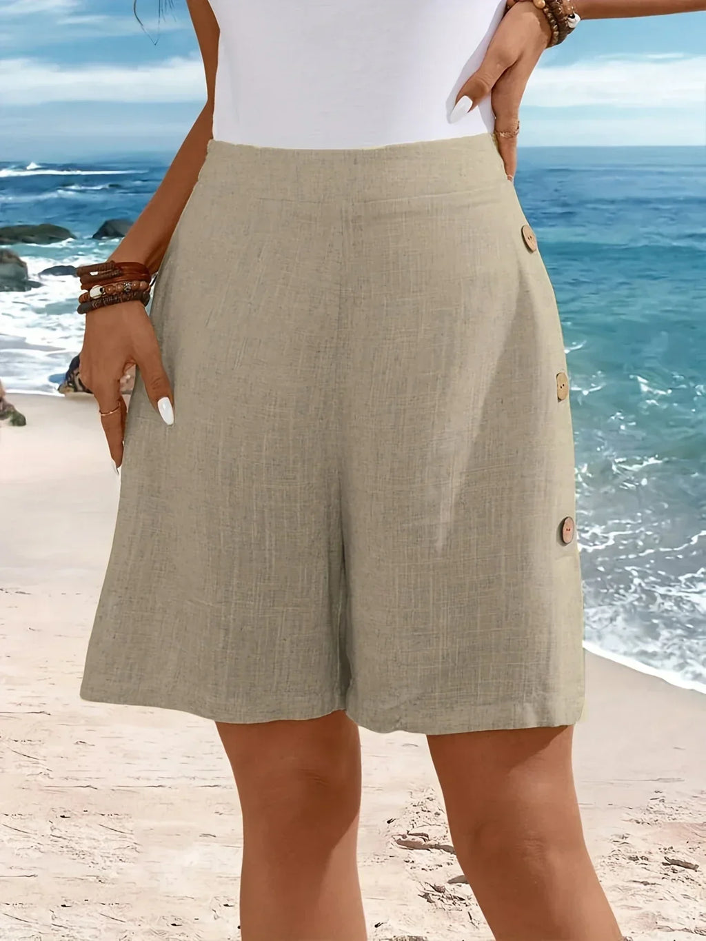 Luneria | Bermuda da donna in lino con bottoni