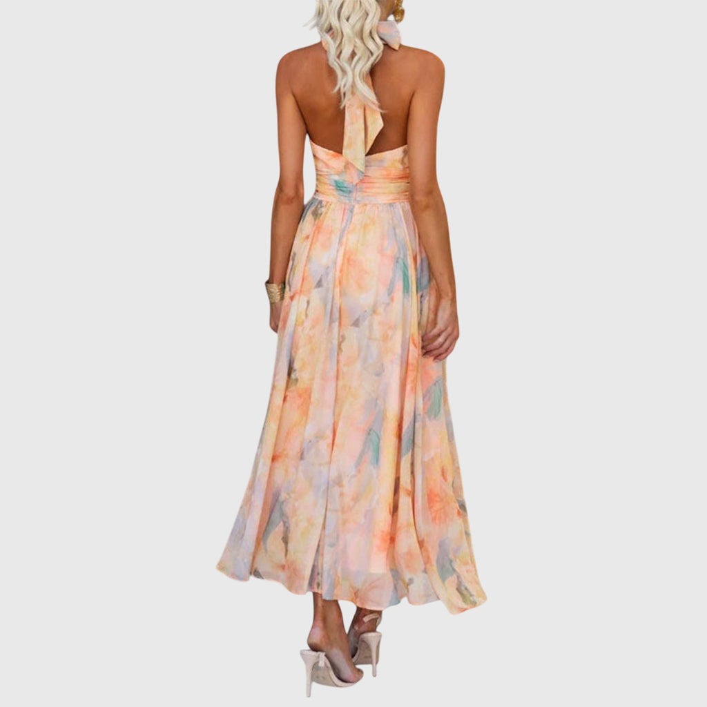 Alina | Abito estivo elegante da donna, lungo, con scollo halter e tessuto leggero