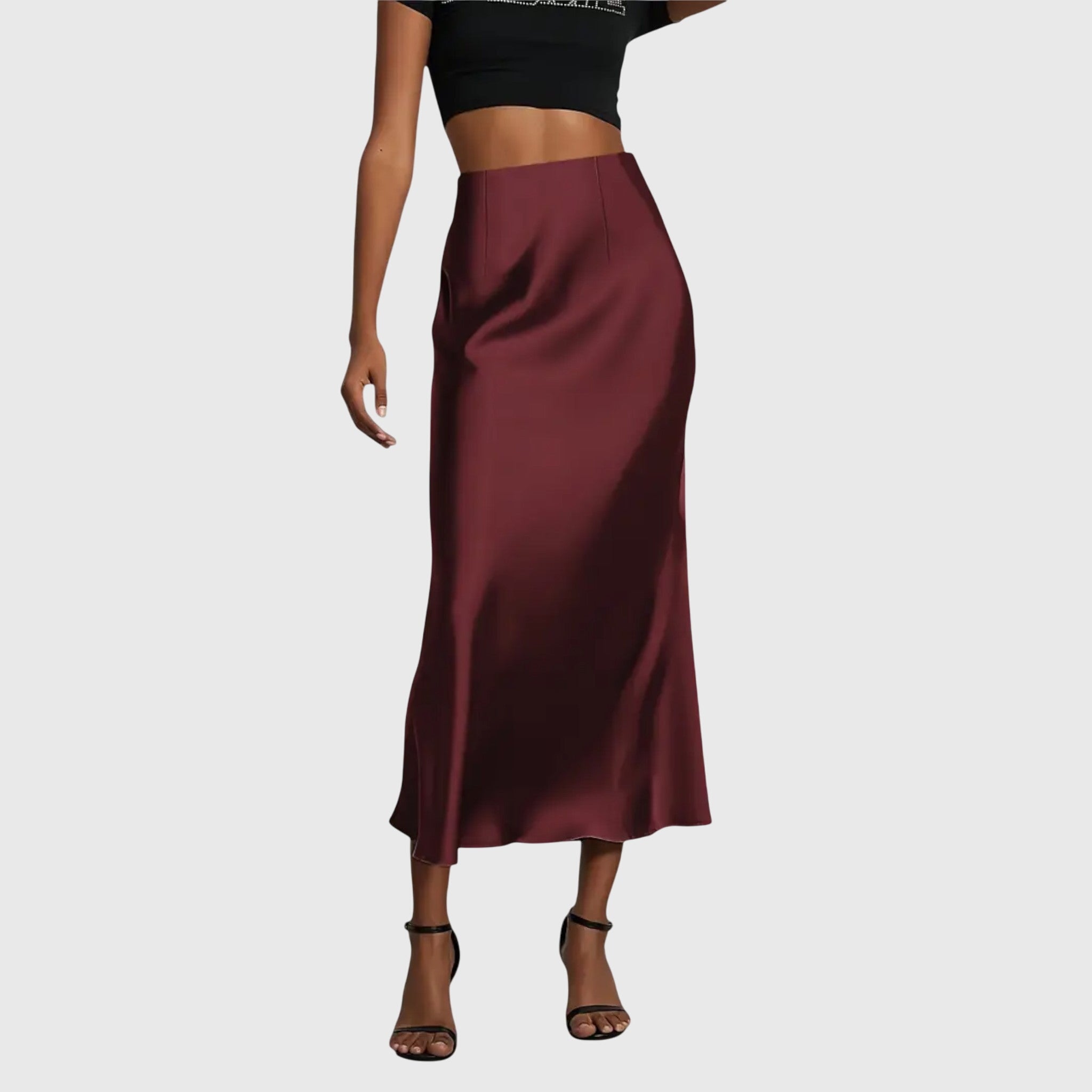 Amara | Gonna Midi Elegante in Raso da Donna Crema