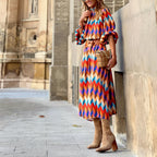 Marivelle | Abito Midi Colorato da Donna con Cintura in Vita