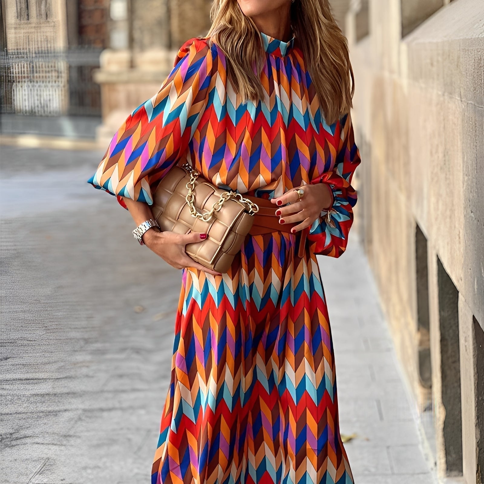 Marivelle | Abito Midi Colorato da Donna con Cintura in Vita