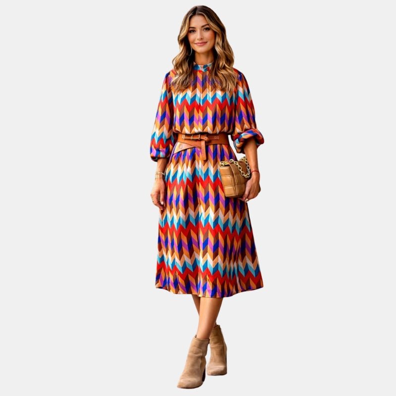 Marivelle | Abito Midi Colorato da Donna con Cintura in Vita