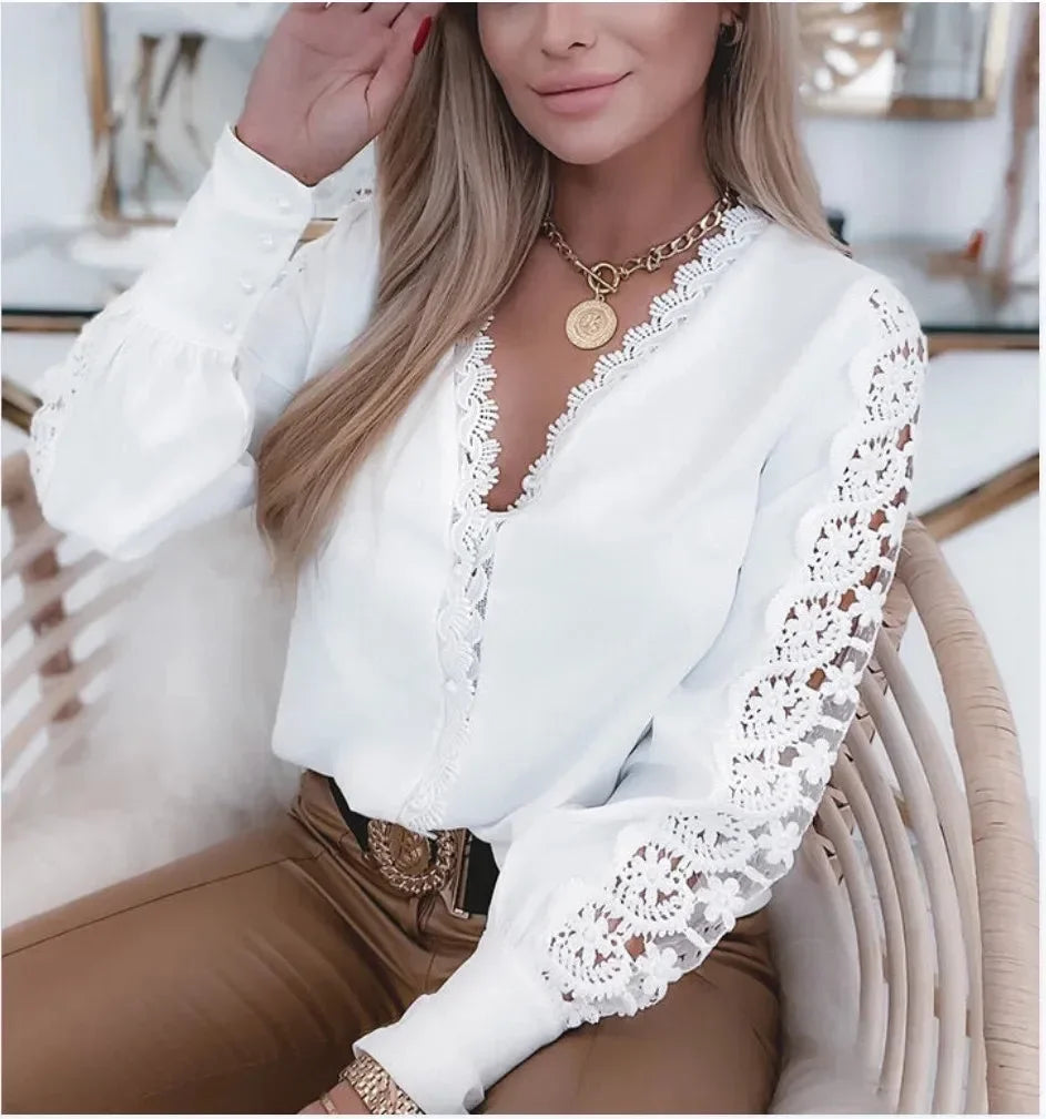 Lacelisse | Camicetta Elegante da Donna con Pizzo Manica Lunga