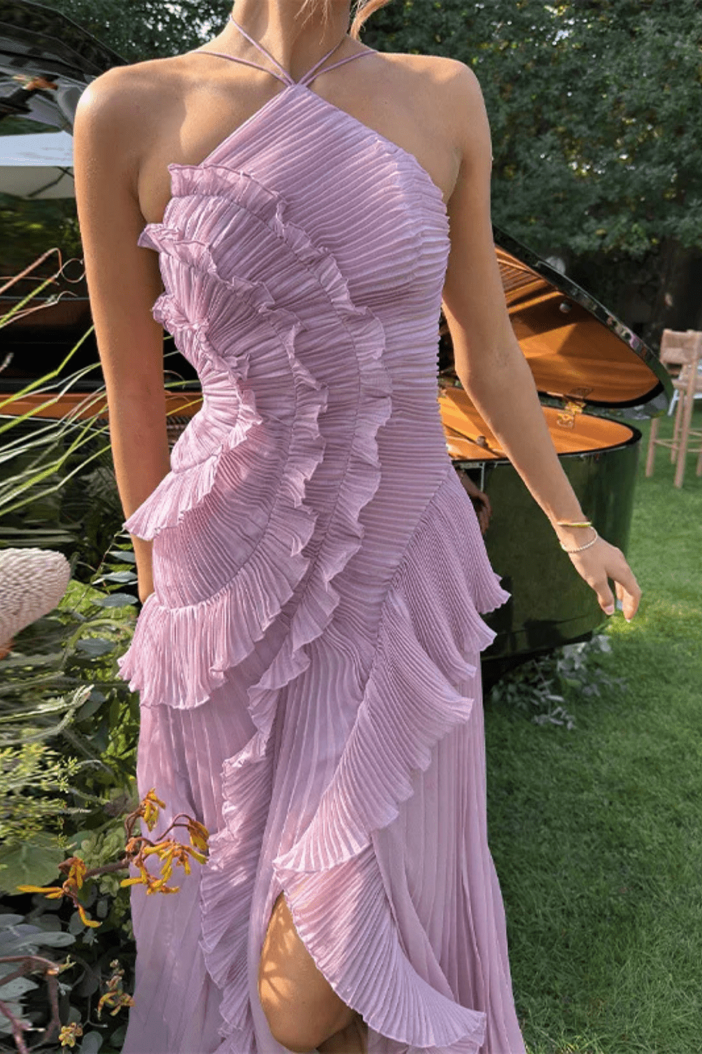 Seraphina | Damska Sukienka Maxi Halter z Falbanami